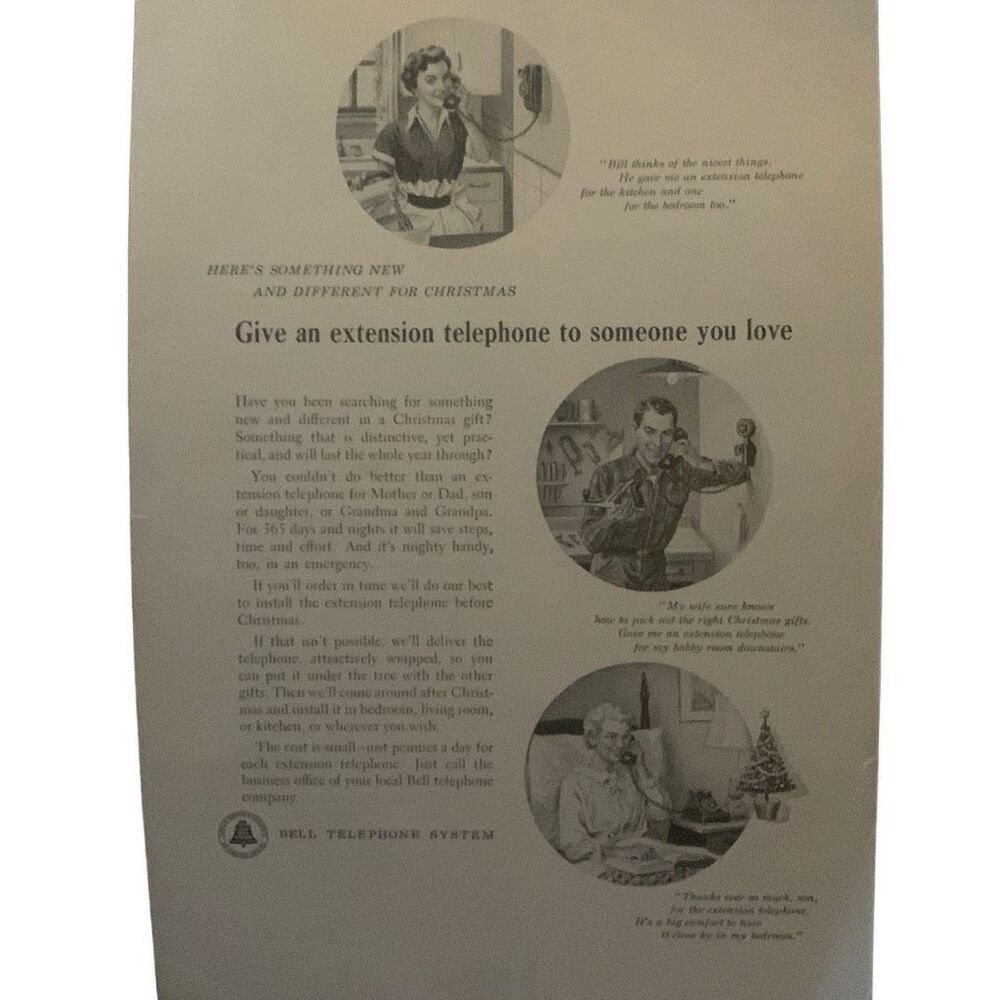 Vintage 1954 Bell Telephone Extension Telephone Ad Advertisement